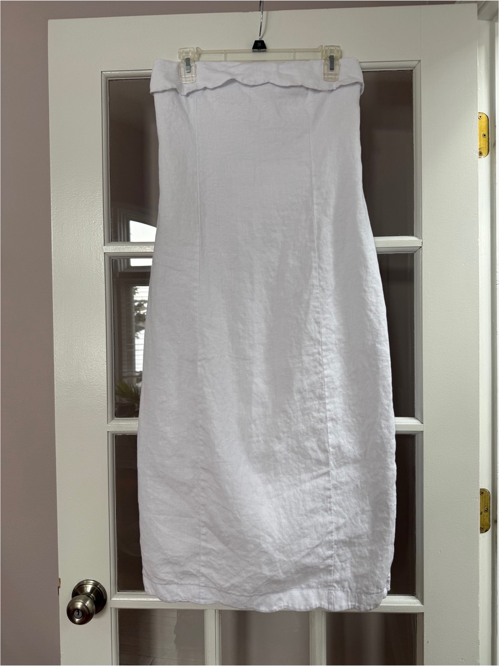 Abercrombie & Fitch White Premium Linen Scalloped Midi Dress
